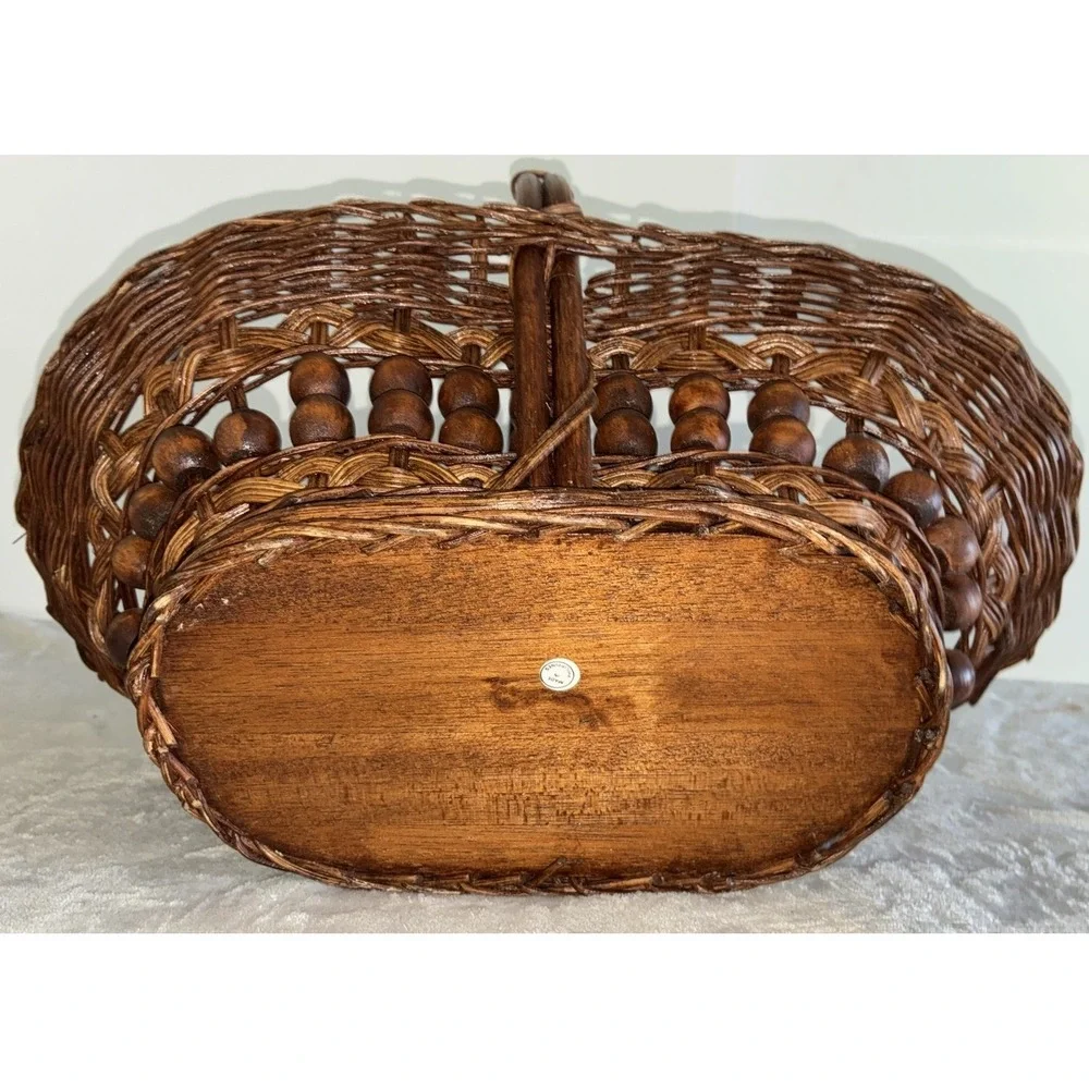 Handwoven Willow Wooden Bead Gathering‎ Basket Philippines Vintage 1980s
